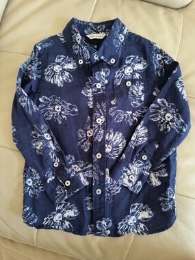 Janie and Jack Navy and White Floral Button-Down Shirt
